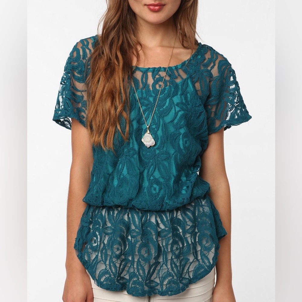 PINS AND NEEDLES Turquoise Mesh Top Size XS